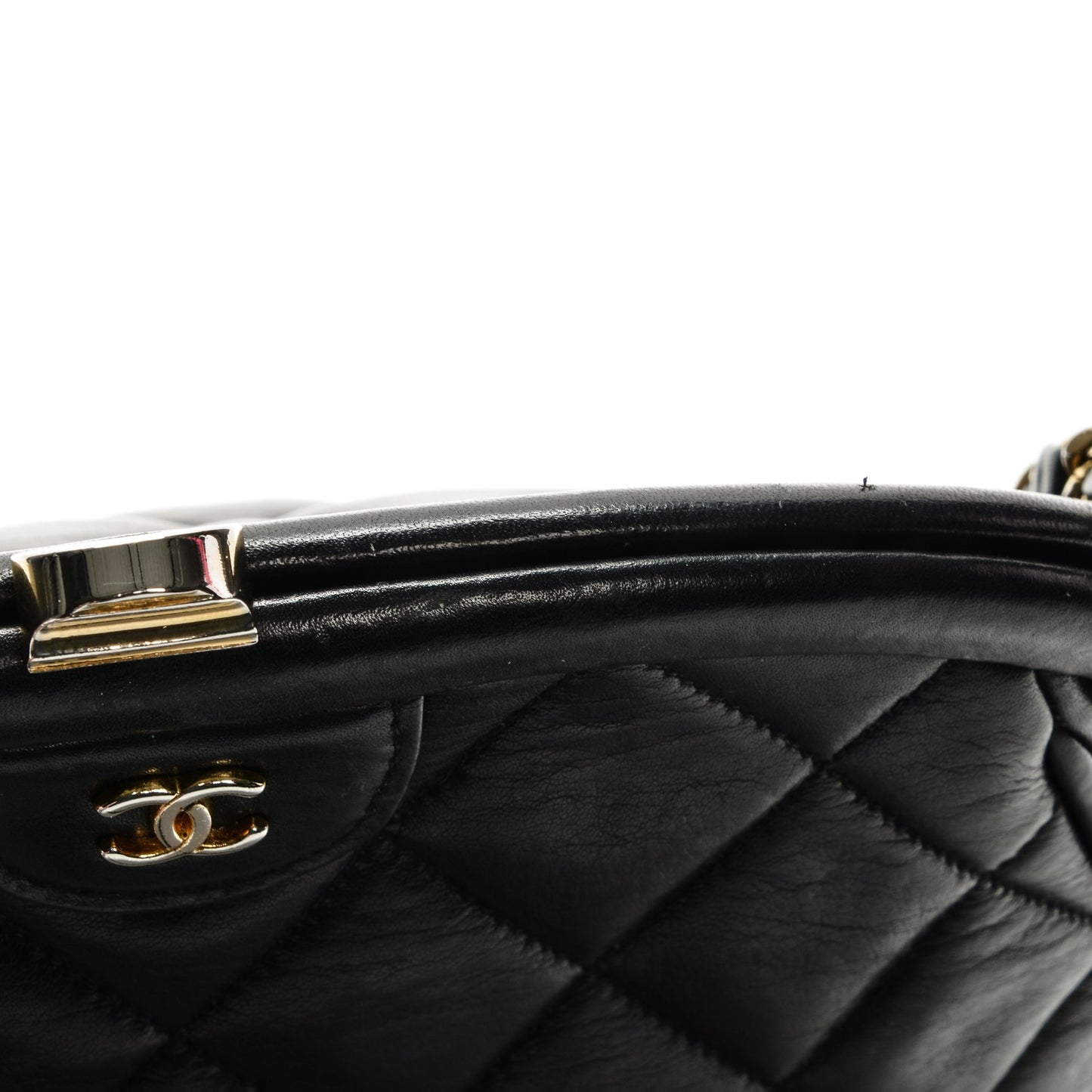 Calfskin Quilted Kisslock Frame Bag Black