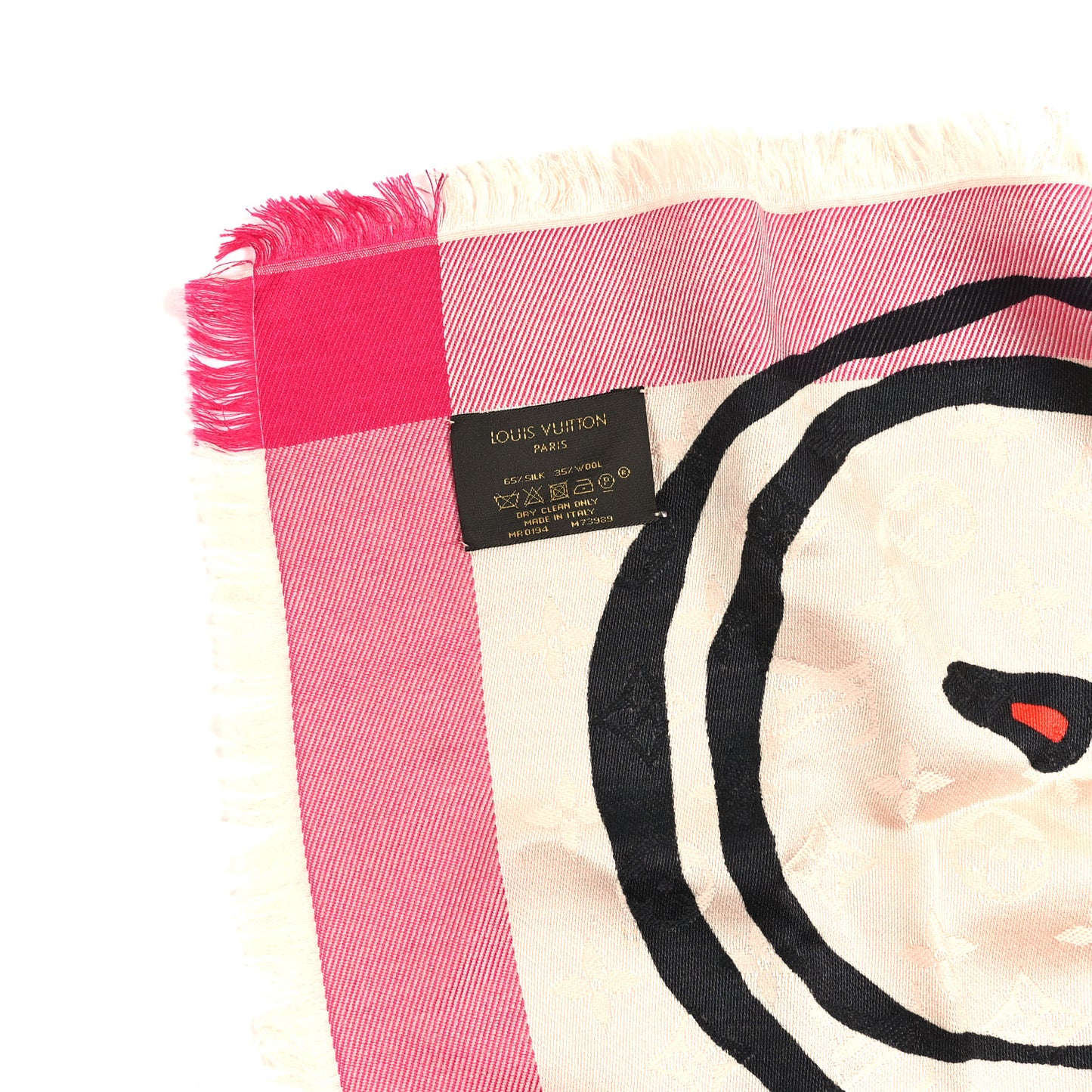 Silk Wool Monogram Shawl Pink Blue
