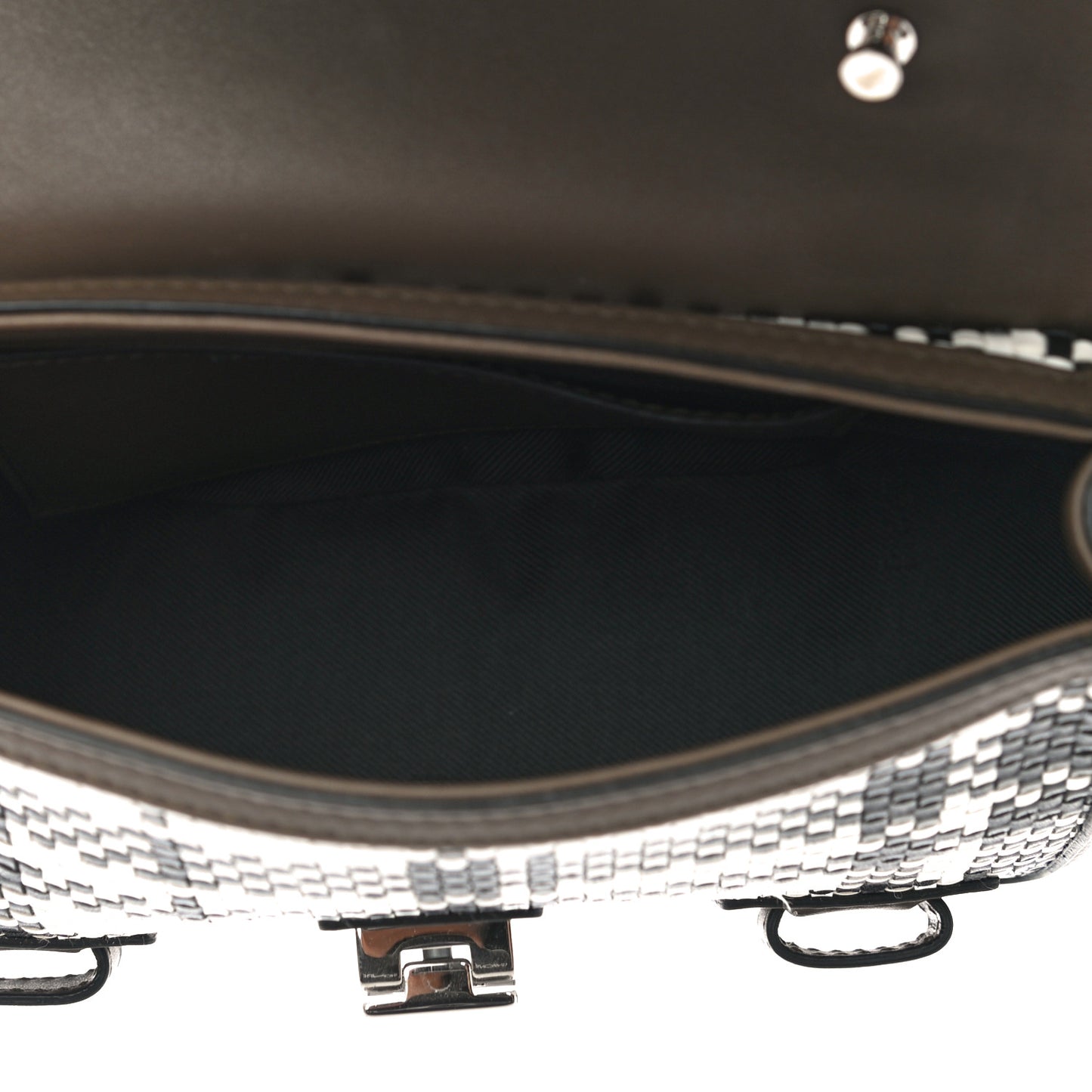 Woven Calfskin PS1 Medium Satchel Optical White Black Dark Bay Leaf