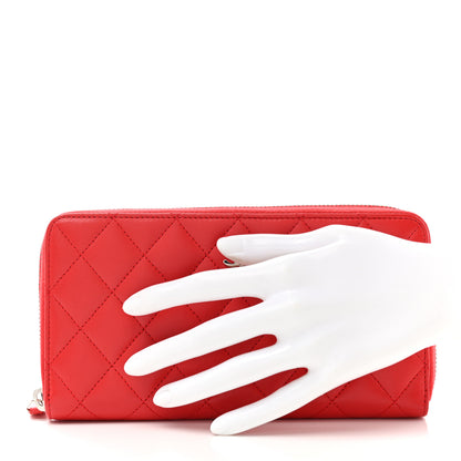 Chanel Lambskin Quilted Large Gusset Zip Around Wallet Red 2 of 8