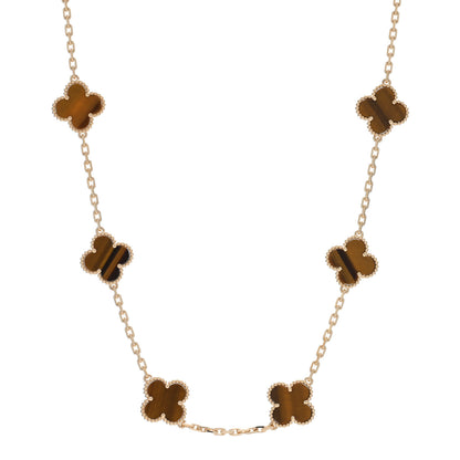 Van Cleef & Arpels 18K Yellow Gold Tiger Eye 10 Motifs Vintage Alhambra Necklace 1 of 5