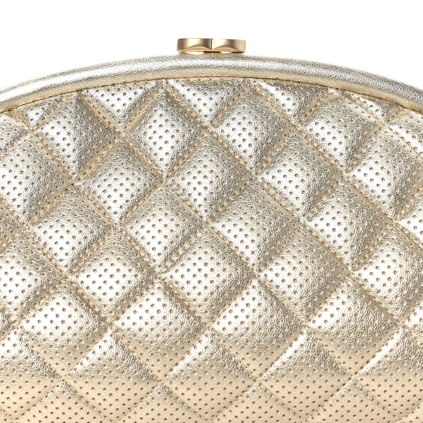 Metallic Lambskin Perforated Timeless Clutch  Gold