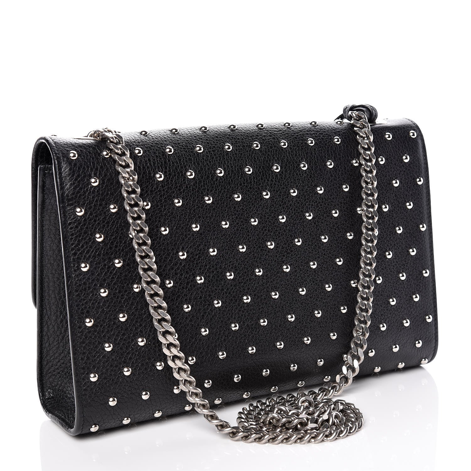 Gucci Calfskin Studded Medium Miss Bamboo Shoulder Bag Black 3 of 9