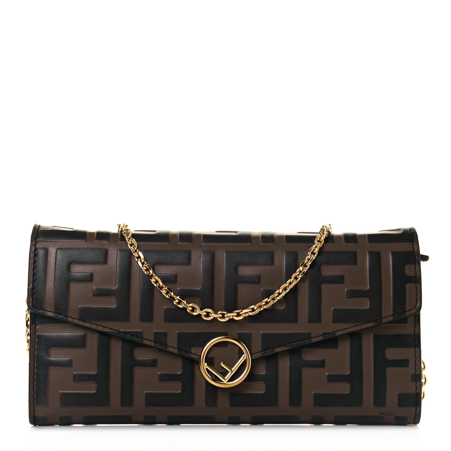 Vitello Soft F is Fendi Bi-Color FF 1974 Embossed Continental Envelope Wallet On Chain Maya Black