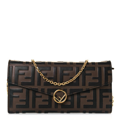 Fendi Vitello Soft F is Fendi Bi-Color FF 1974 Embossed Continental Envelope Wallet On Chain Maya Black 1 of 9