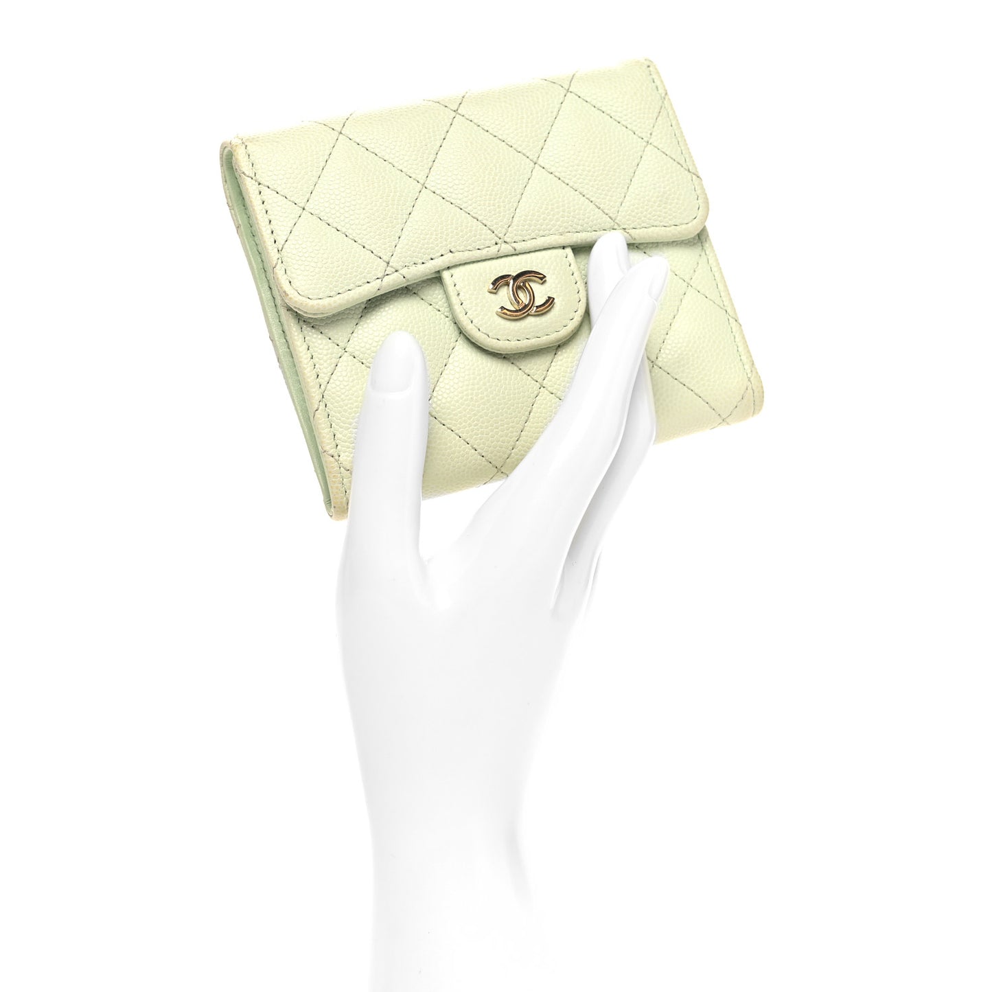 Caviar Quilted Compact Flap Wallet Light Green