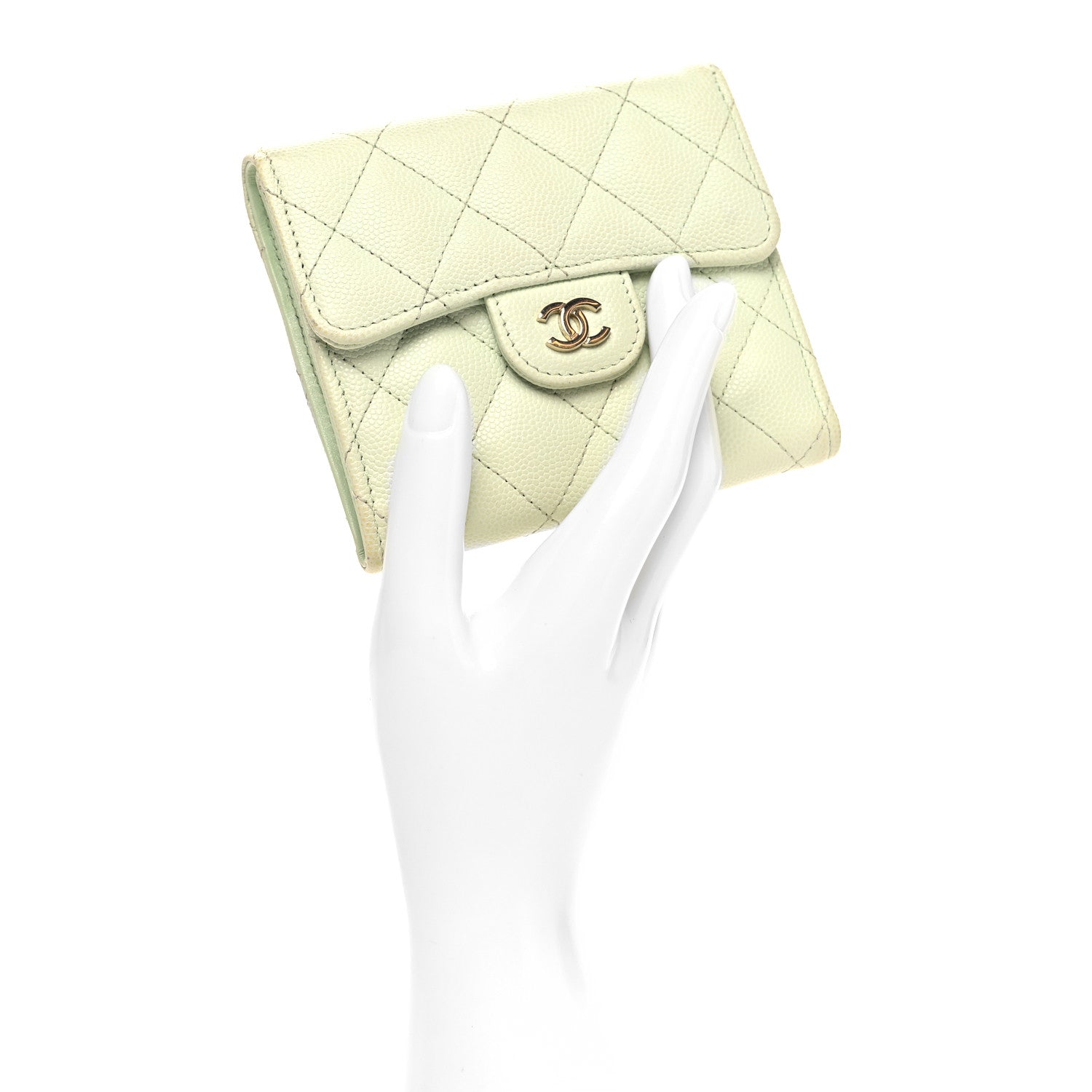 Chanel Caviar Quilted Compact Flap Wallet Light Green 2 of 12