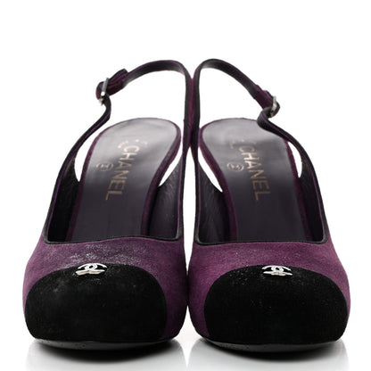 Chanel Suede Cap Toe CC Slingback Pumps 40 Violet Black 2 of 9
