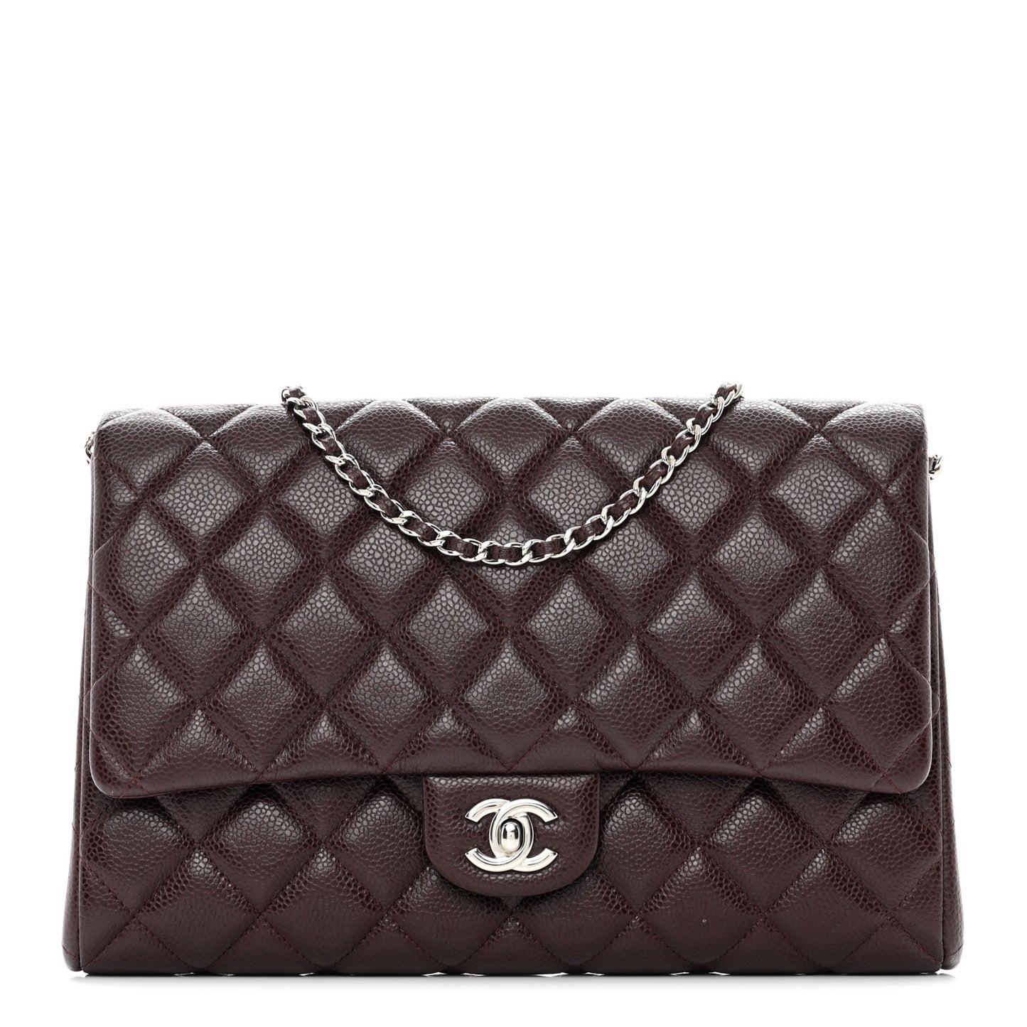 Caviar Quilted Clutch With Chain Flap Burgundy