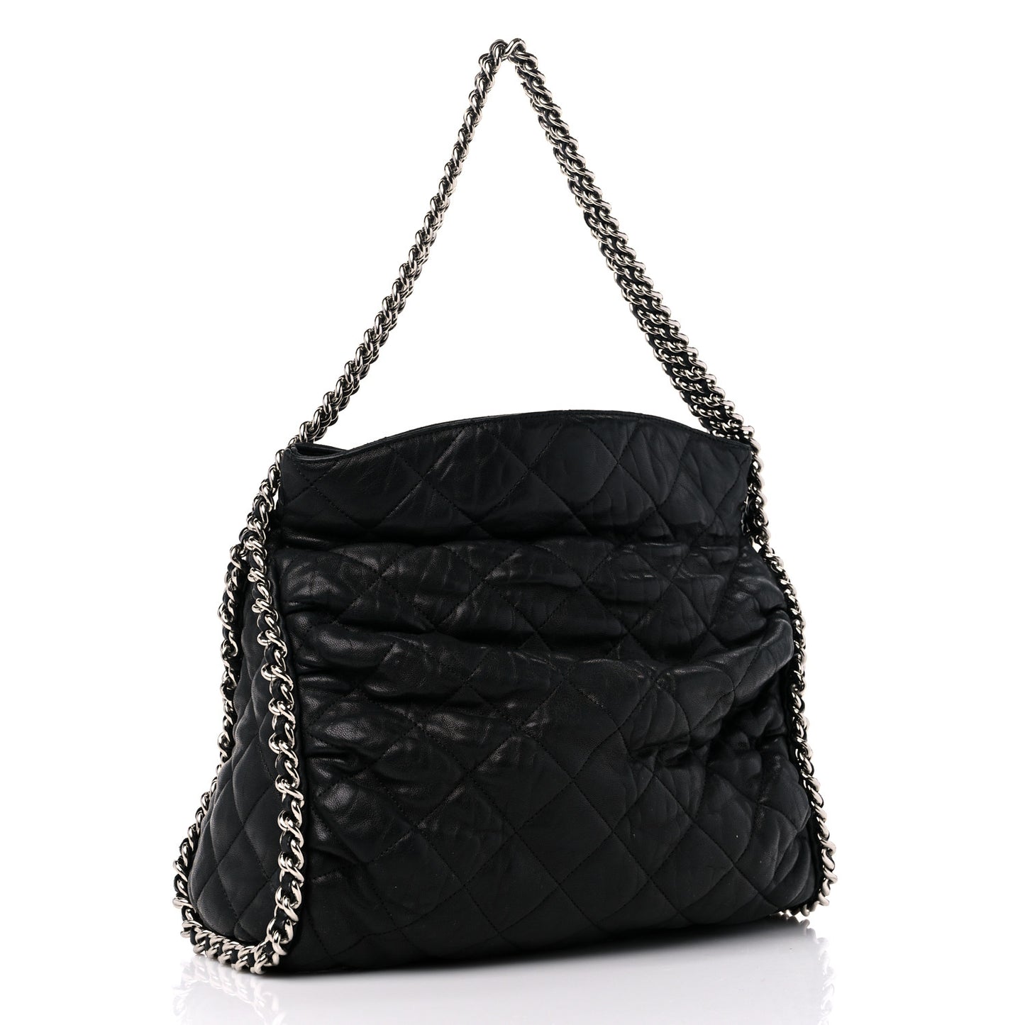 Washed Lambskin Chain Around Hobo Black