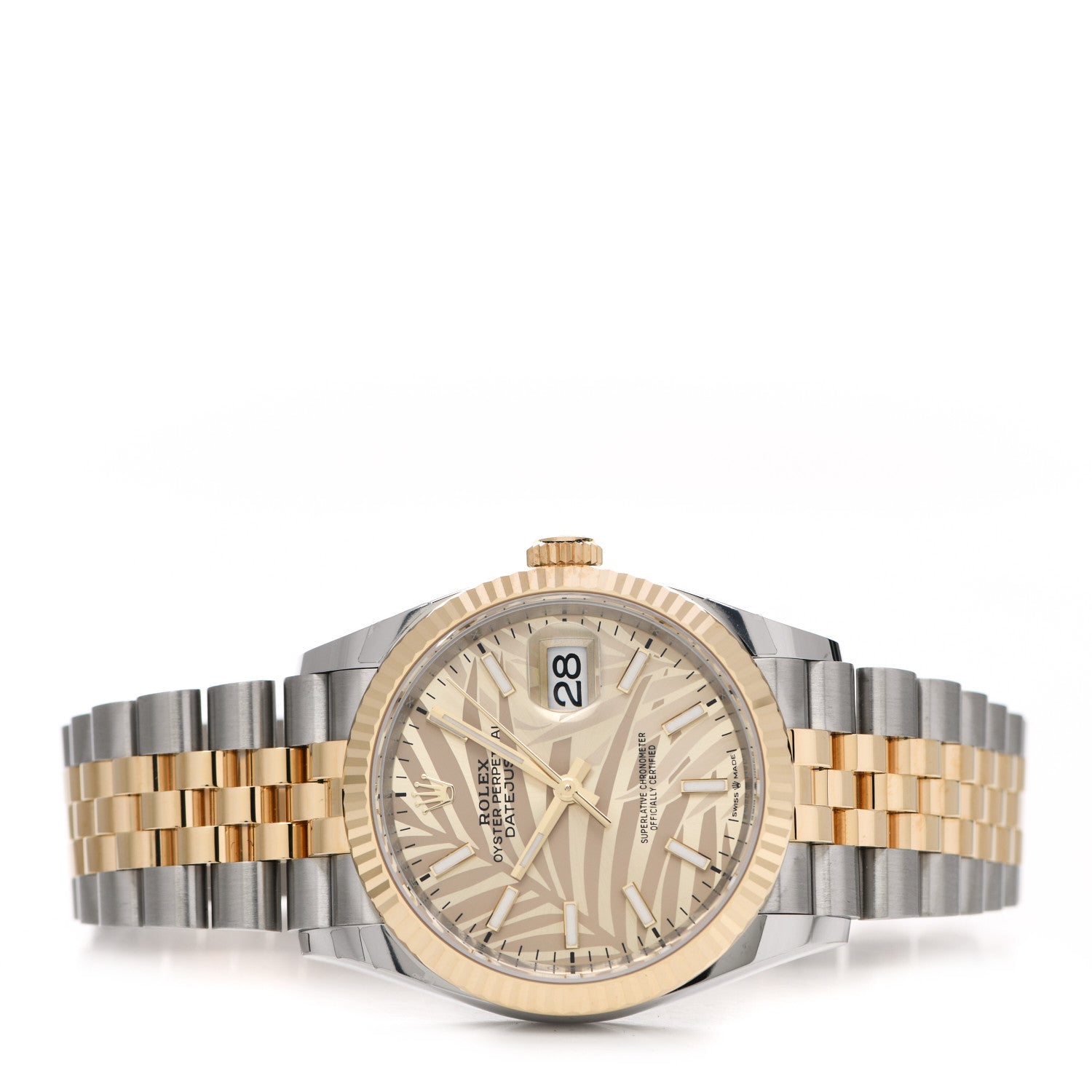 Rolex Stainless Steel 18K Yellow Gold 36mm Oyster Perpetual Datejust Watch Golden Palm 126233 2 of 5