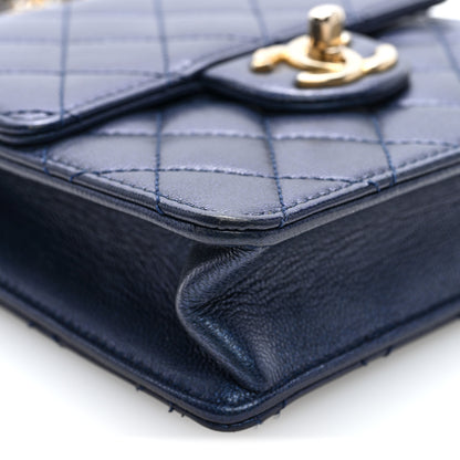 Chanel Iridescent Lambskin Quilted Chic Pearls Flap Navy Blue 9 of 10