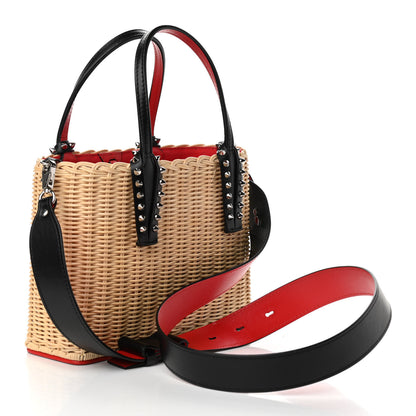 Christian Louboutin Raffia Calfskin Cabata Mini Spiked Tote Beige 4 of 25