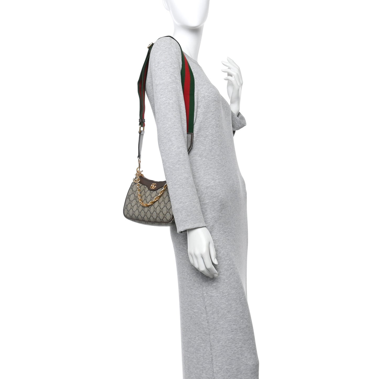 GG Supreme Monogram Textured Dollar Calfskin Web Small Ophidia GG Handbag Beige Ebony New Acero