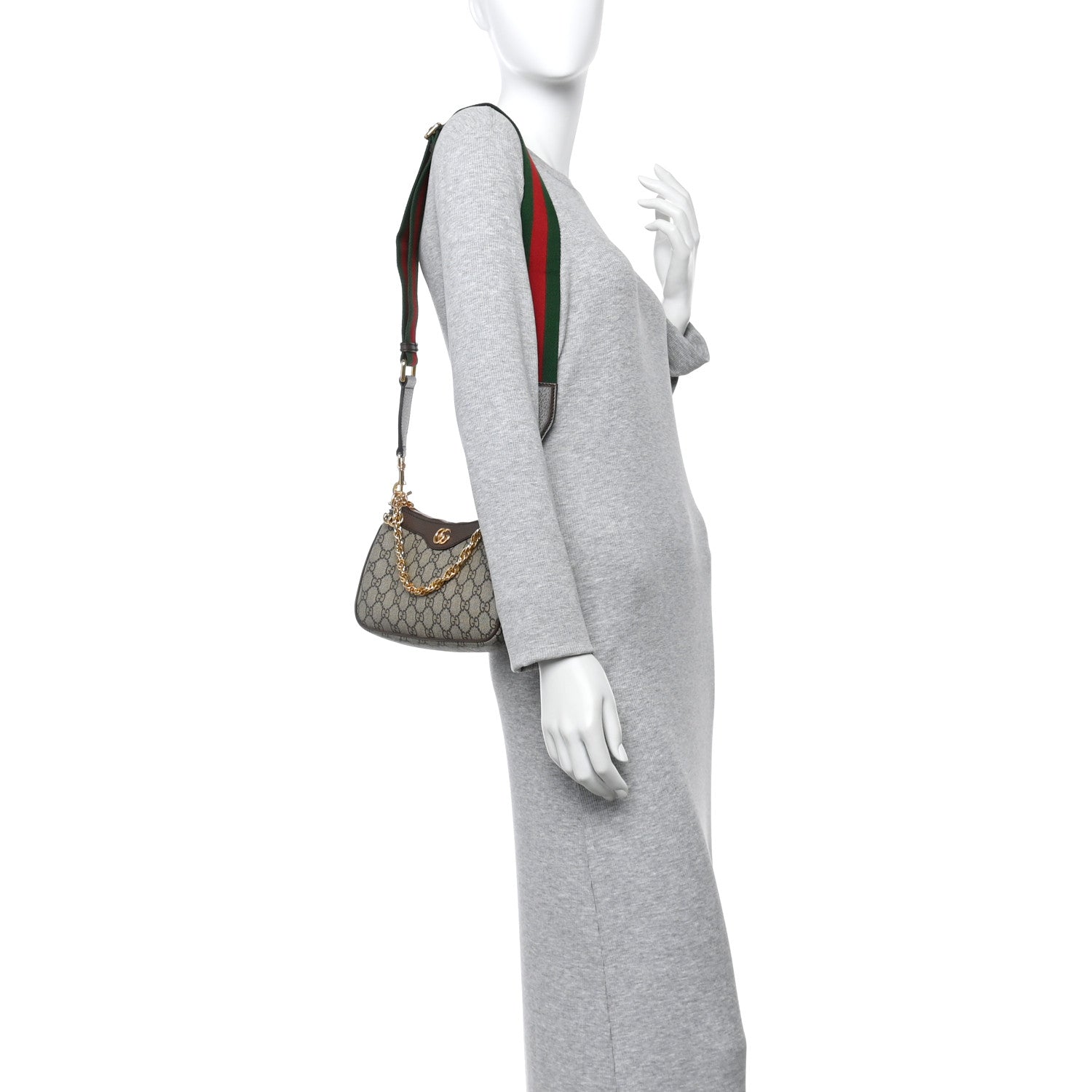 Gucci GG Supreme Monogram Textured Dollar Calfskin Web Small Ophidia GG Handbag Beige Ebony New Acero 3 of 21