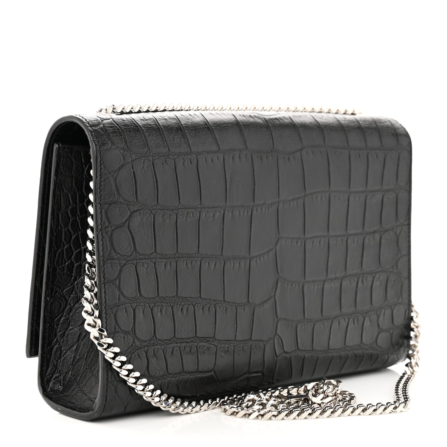 Saint Laurent Calfskin Crocodile Embossed Medium Classic Monogram Kate Tassel Satchel Black 3 of 10