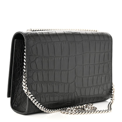 Saint Laurent Calfskin Crocodile Embossed Medium Classic Monogram Kate Tassel Satchel Black 3 of 10