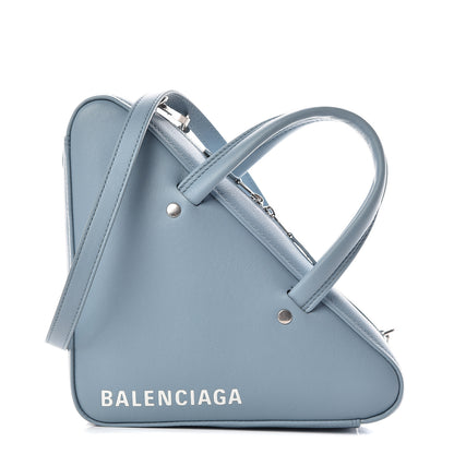 Balenciaga Shiny Day Calfskin Logo XS Triangle Duffle Grey Blue White 1 of 11