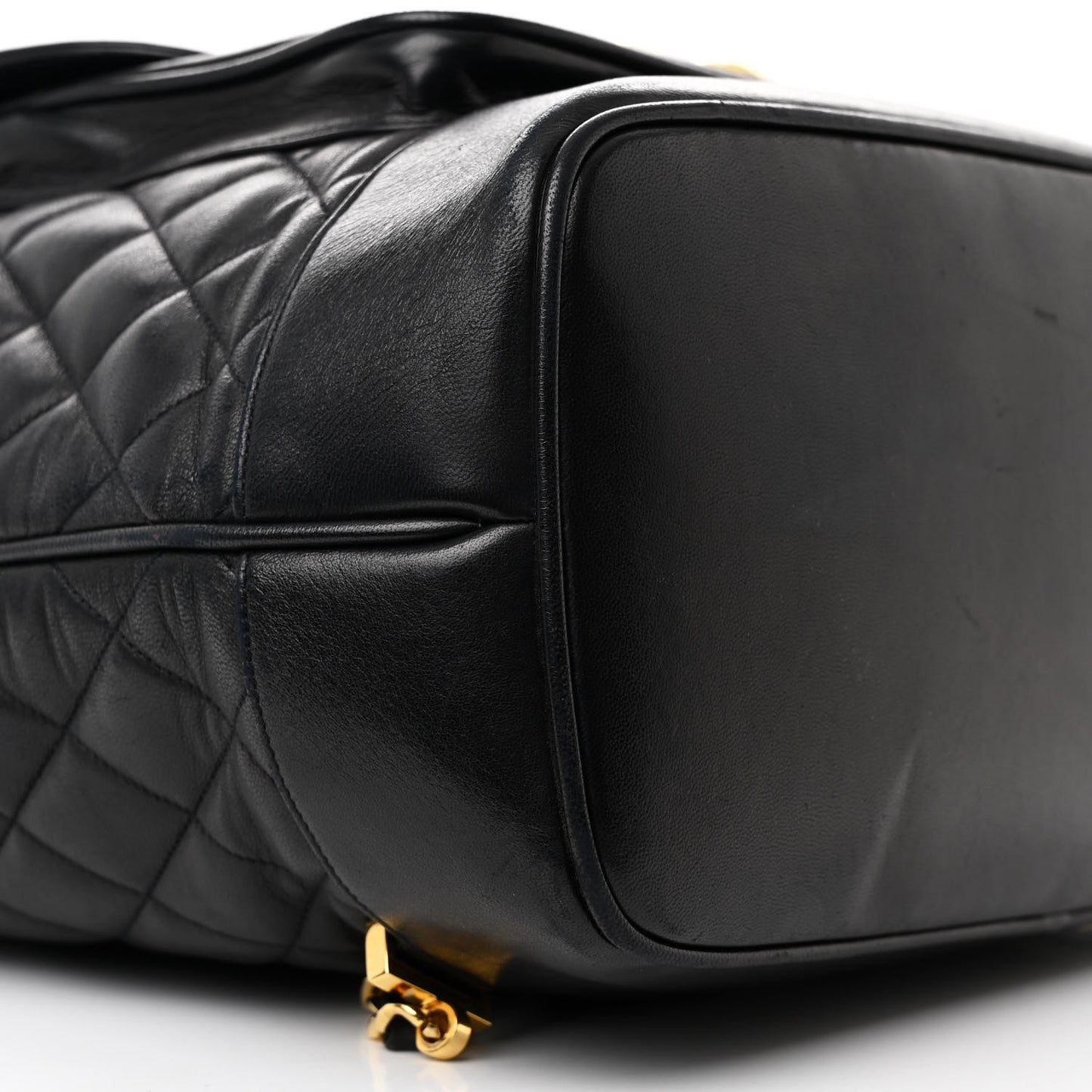 Lambskin Quilted Drawstring Backpack Black