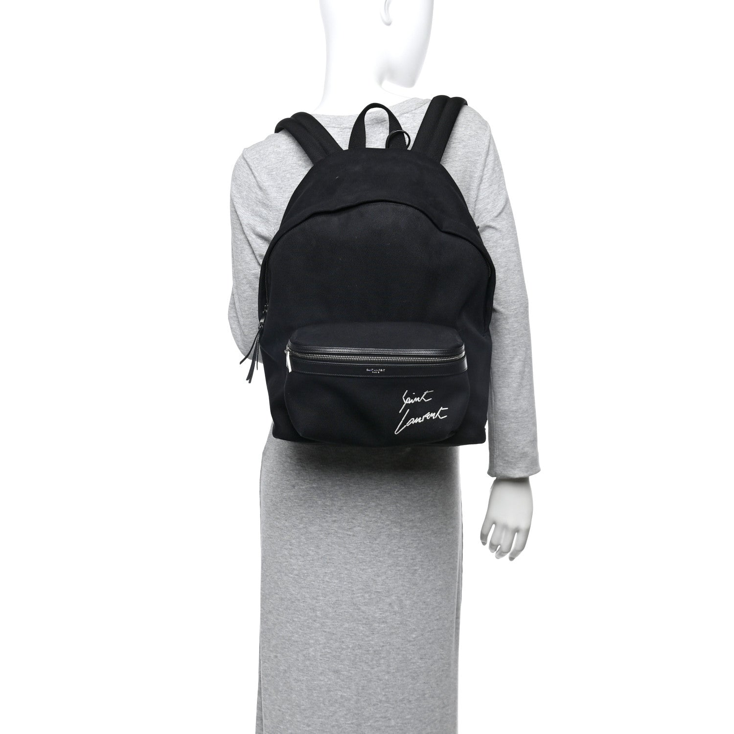 Saint Laurent Canvas Signature Embroidered City Backpack Black 2 of 11