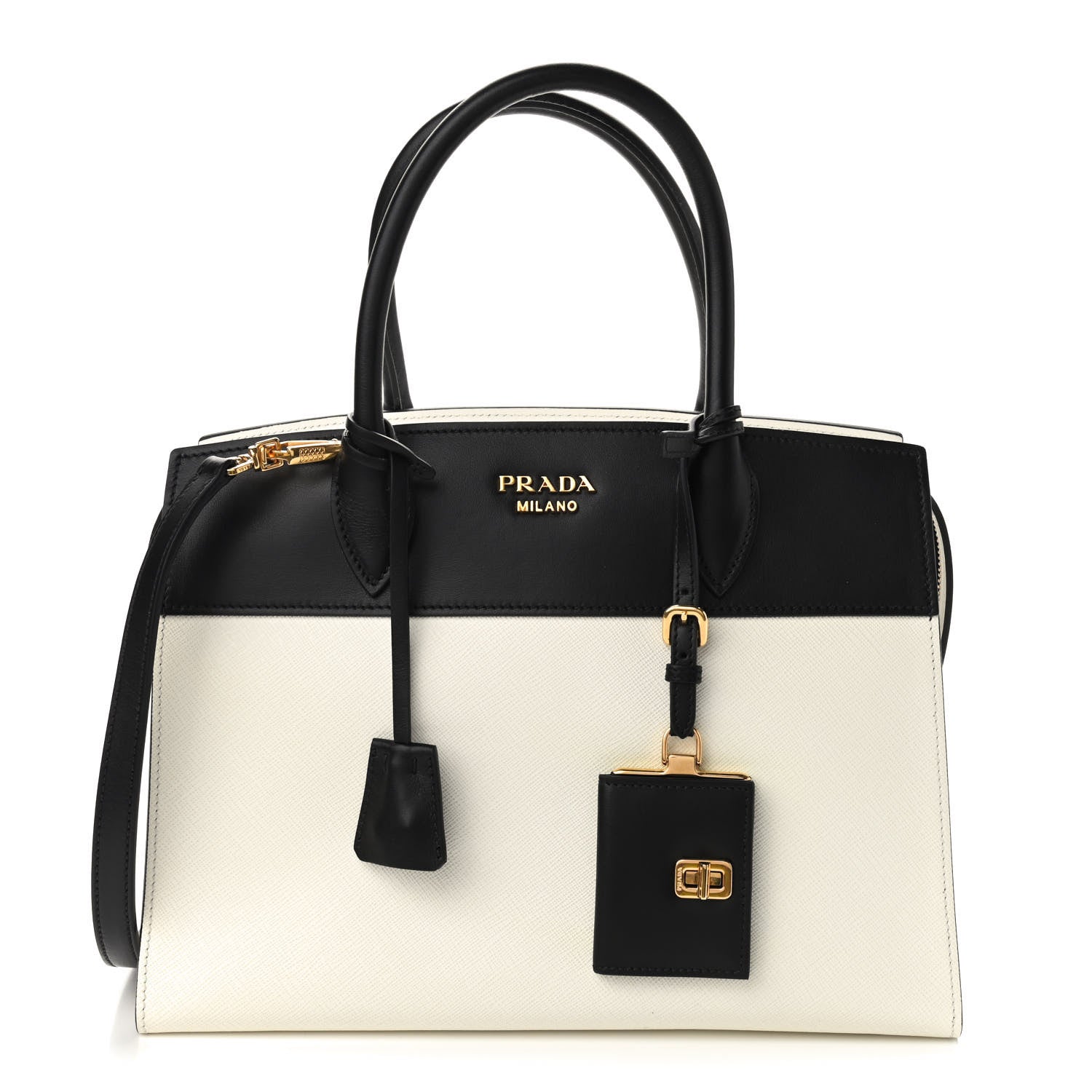 Prada Saffiano City Calfskin Medium Esplanade White Black 1 of 8