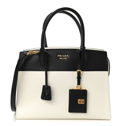 Prada Saffiano City Calfskin Medium Esplanade White Black 1 of 8