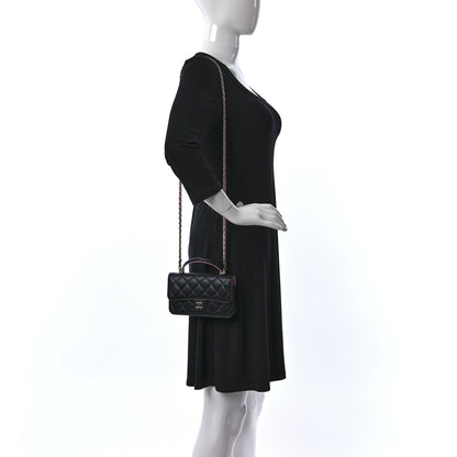Chanel Lambskin Quilted Flap Phone Holder With Chain Black Lilac 2 of 11