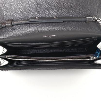 Saint Laurent Grain De Poudre Matelasse Chevron Monogram Chain Wallet Coal 5 of 10