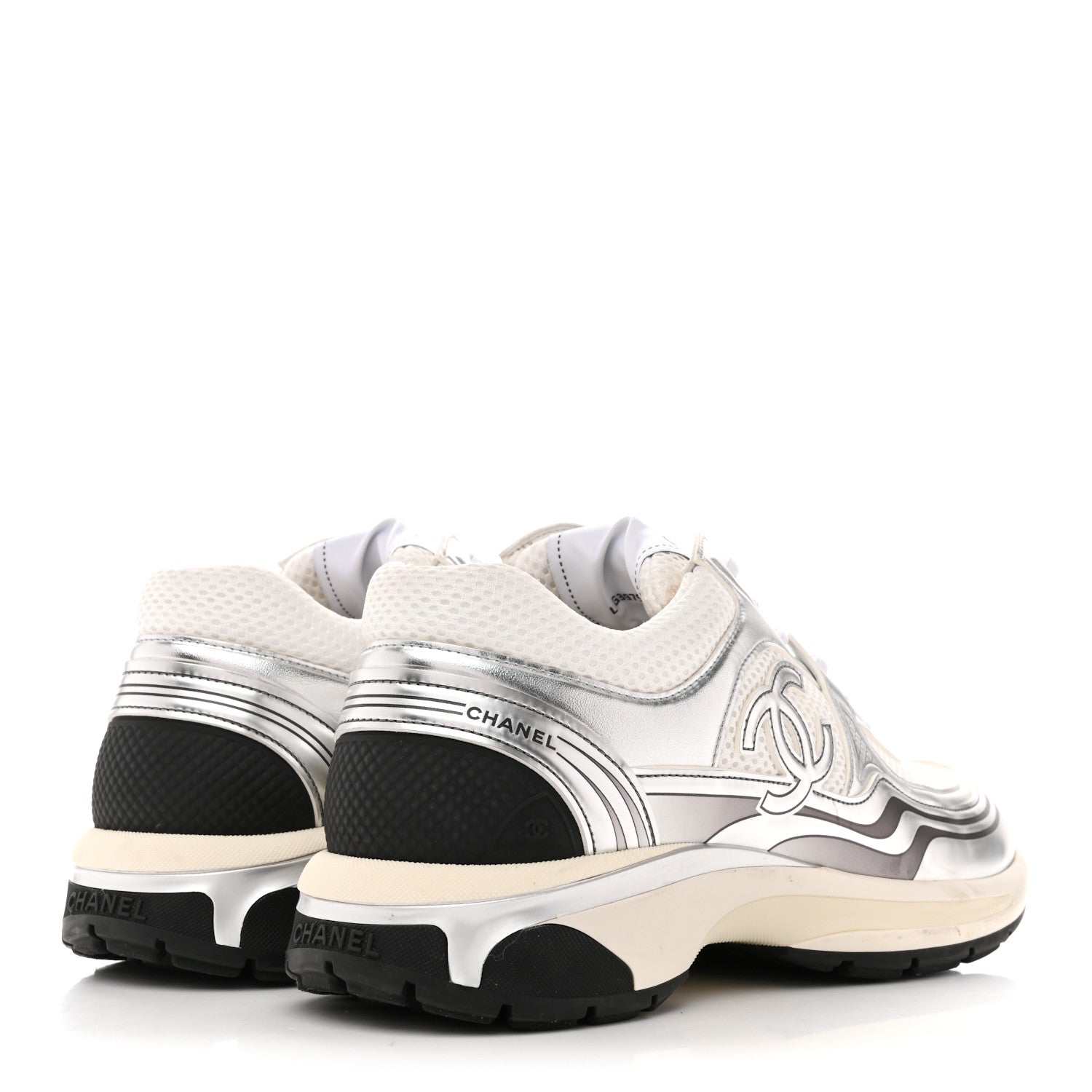 Chanel Fabric Laminated Calfskin Stretch CC Sneakers 41 White Silver 5 of 11