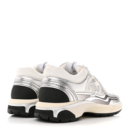 Chanel Fabric Laminated Calfskin Stretch CC Sneakers 41 White Silver 5 of 11