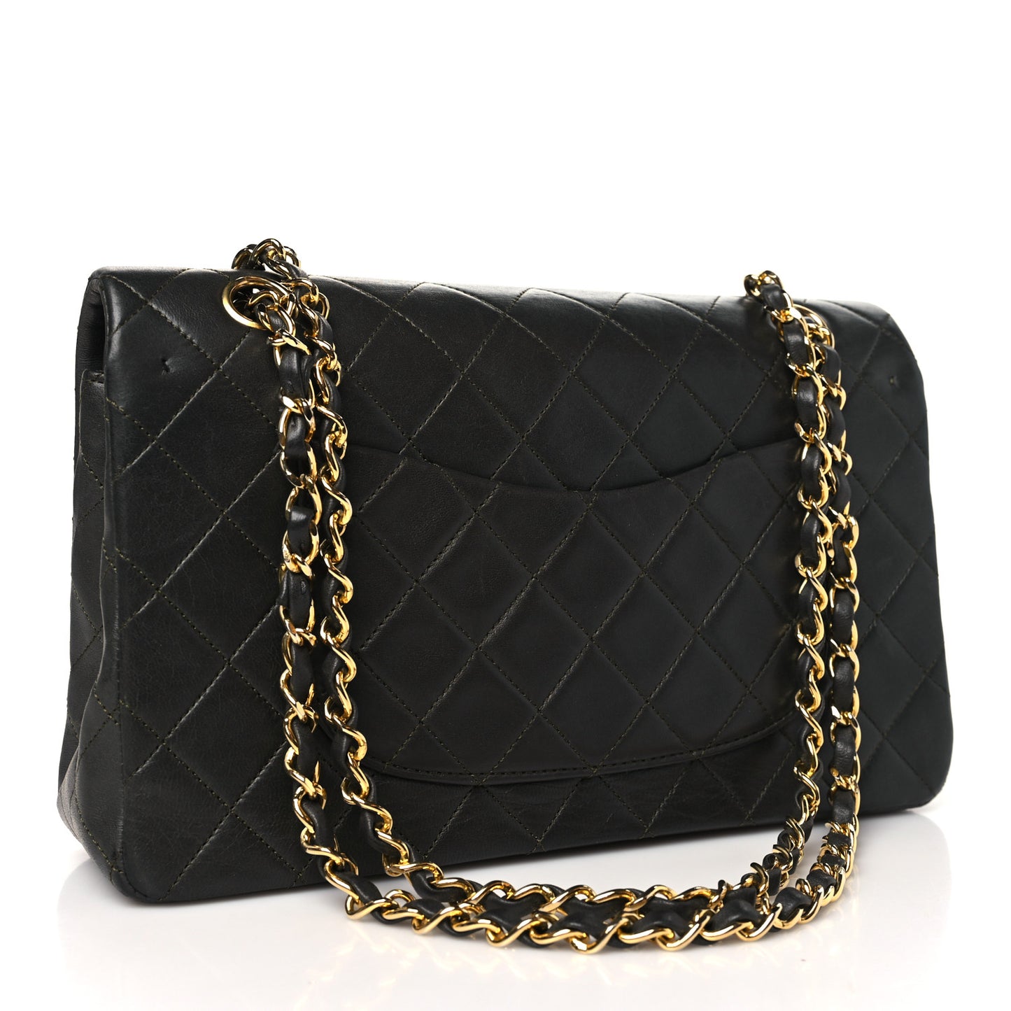 Lambskin Quilted Medium Double Flap Dark Grey