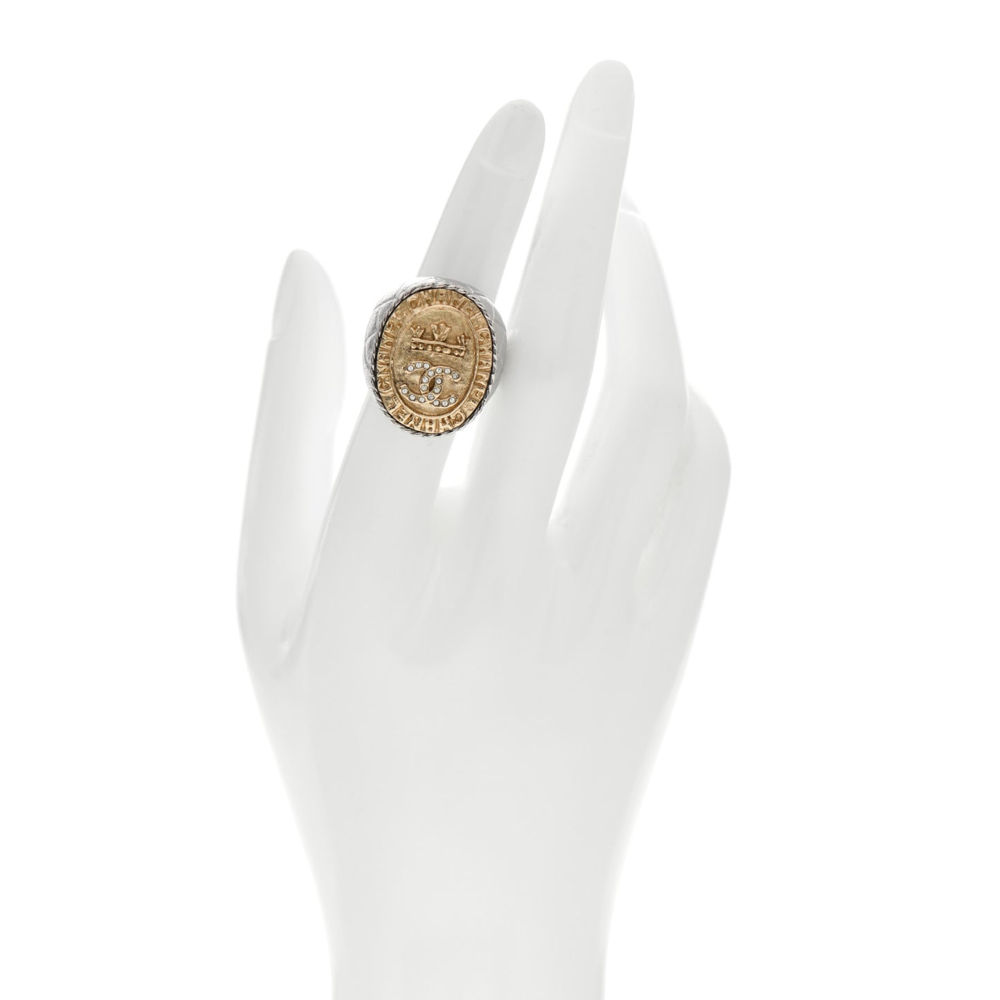 Crystal CC Crown Signet Ring 5.5 Gold