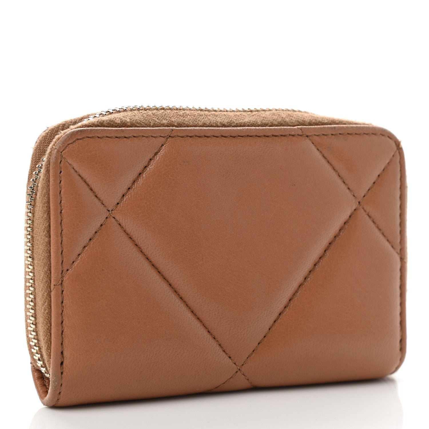 Chanel Shiny Goatskin Quilted 19 Zip Around Coin Purse Wallet Brown 3 of 8