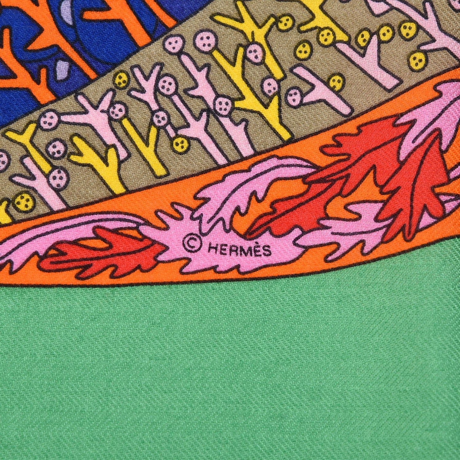 Hermes Cashmere Silk Travers Champs Shawl GM 140 Rose Vif Jaune Multi 5 of 7