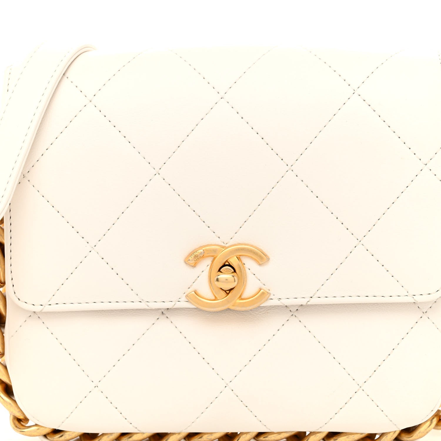 Chanel Calfskin Quilted Small Framing Chain Flap Bag White 8 of 10