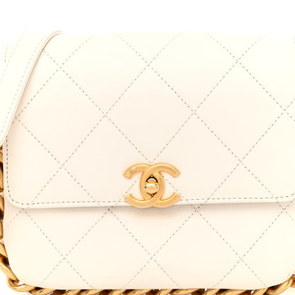 Chanel Calfskin Quilted Small Framing Chain Flap Bag White 8 of 10