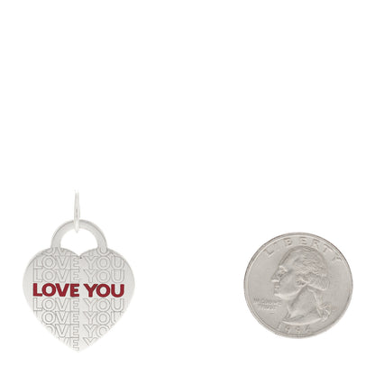 Tiffany Sterling Silver Enamel LOVE YOU Heart Charm Red 2 of 4