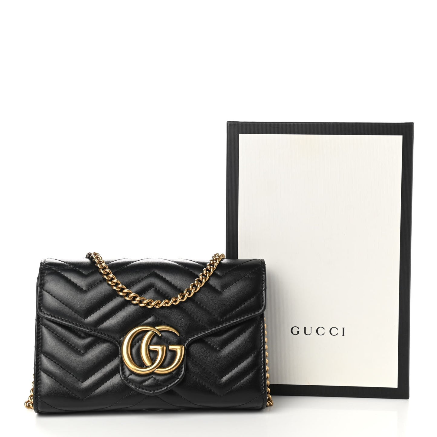 Calfskin Matelasse GG Marmont Chain Wallet Black