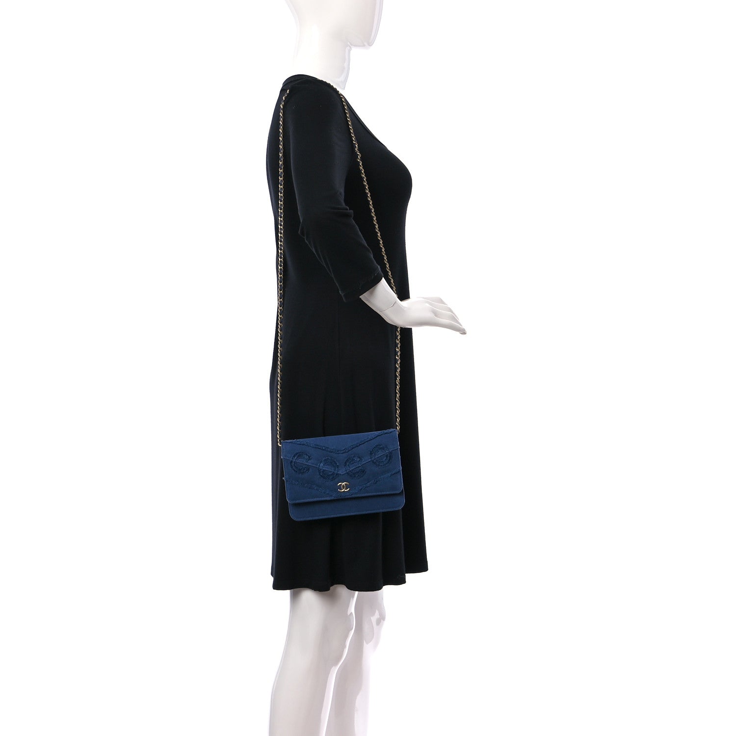 Chanel Denim Quilted Coco Wallet On Chain WOC Blue 2 of 13