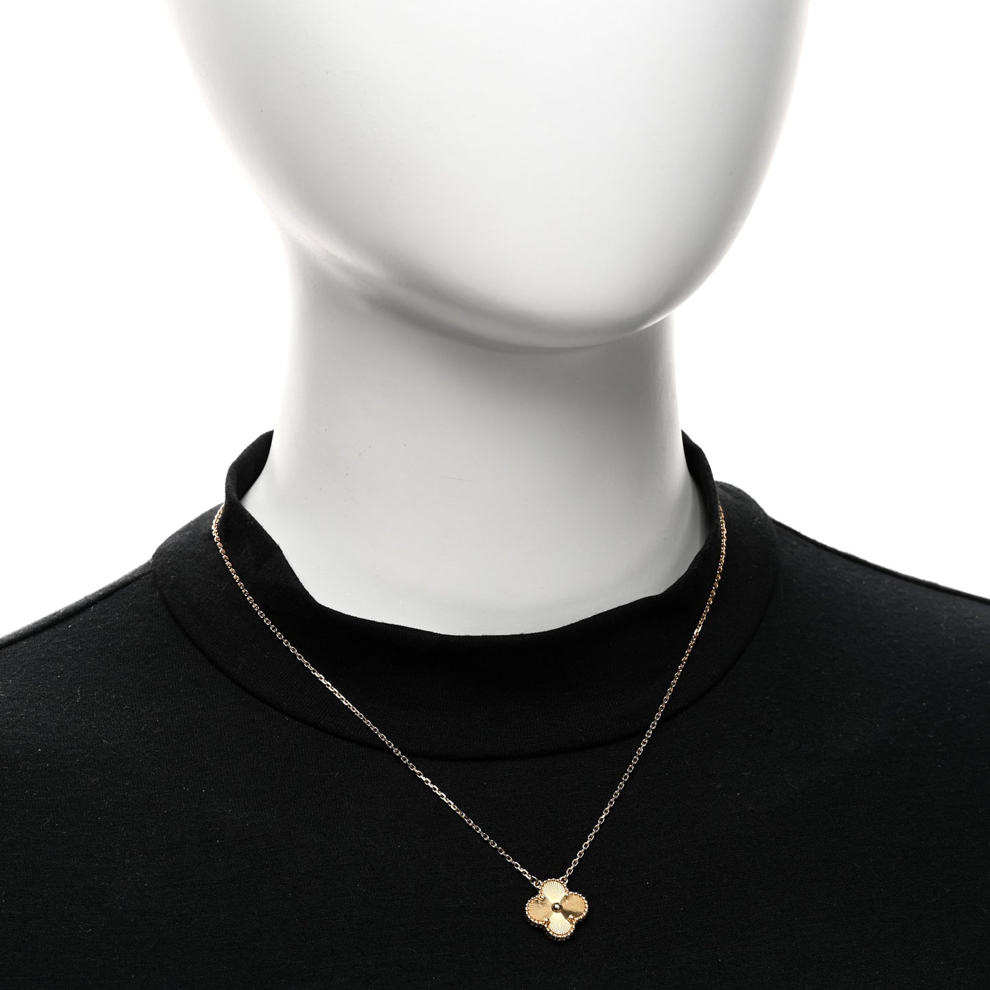 18K Yellow Gold Guilloche Vintage Alhambra Pendant Necklace