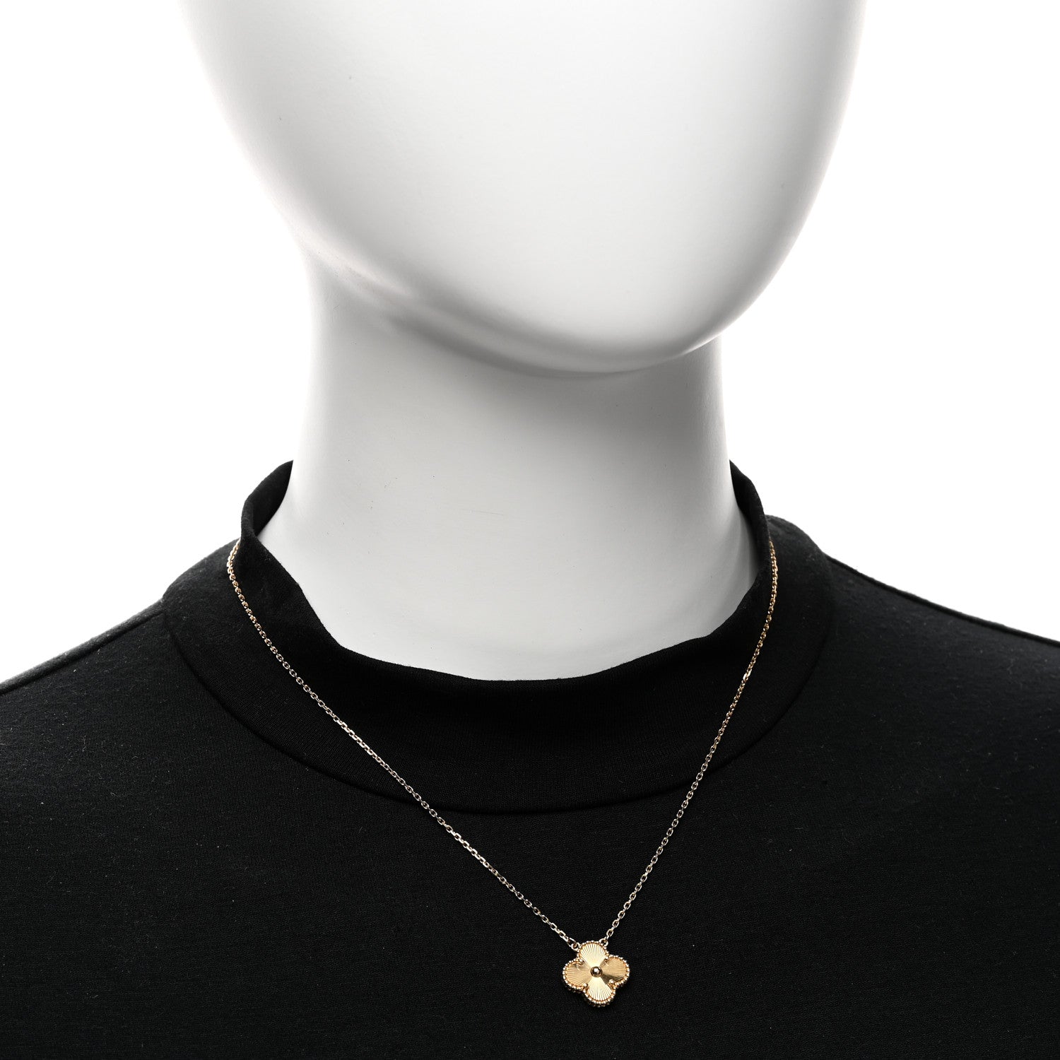 Van Cleef & Arpels 18K Yellow Gold Guilloche Vintage Alhambra Pendant Necklace 2 of 6