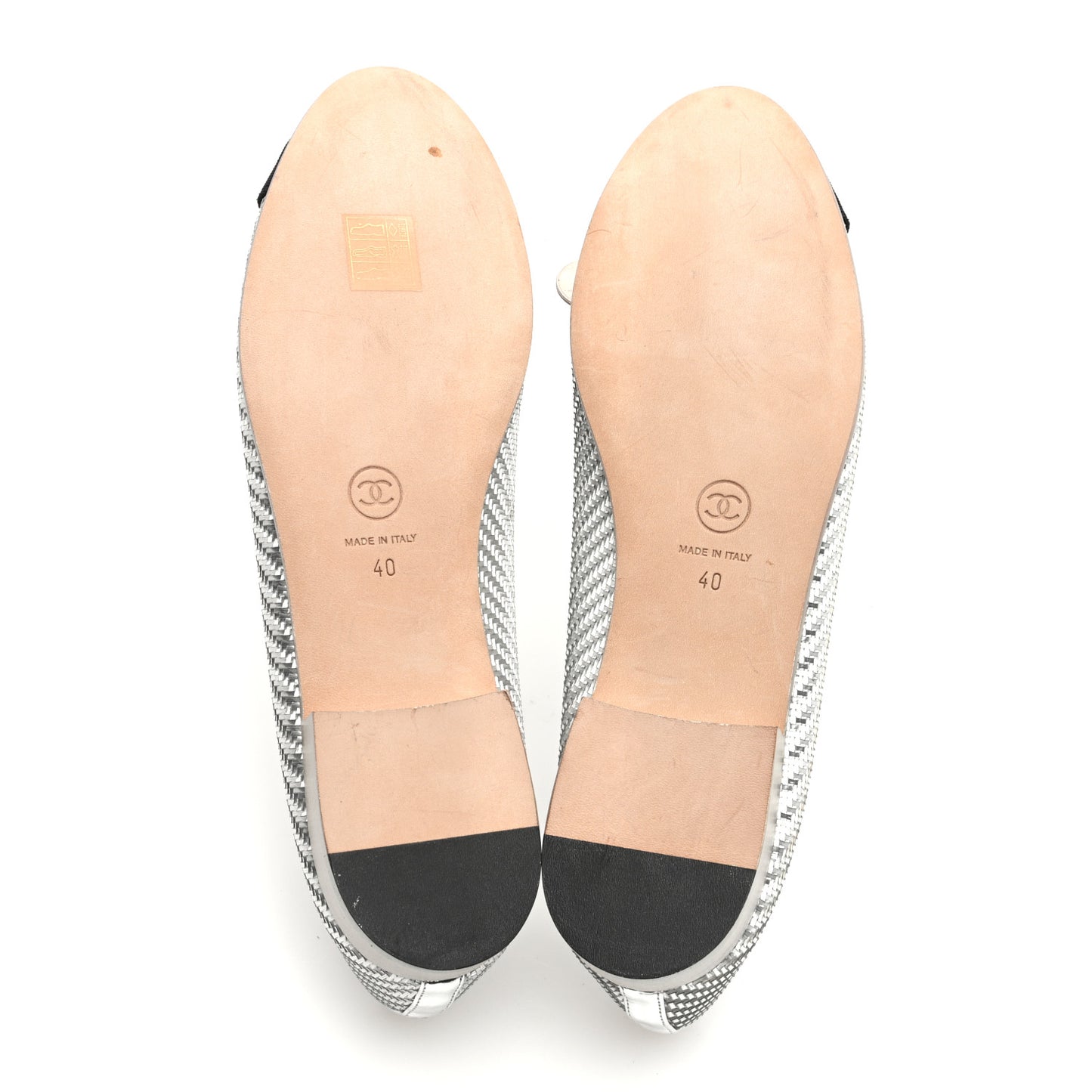 Metallic PVC Grosgrain Cap Toe Ballerina Flats 40 Silver Black