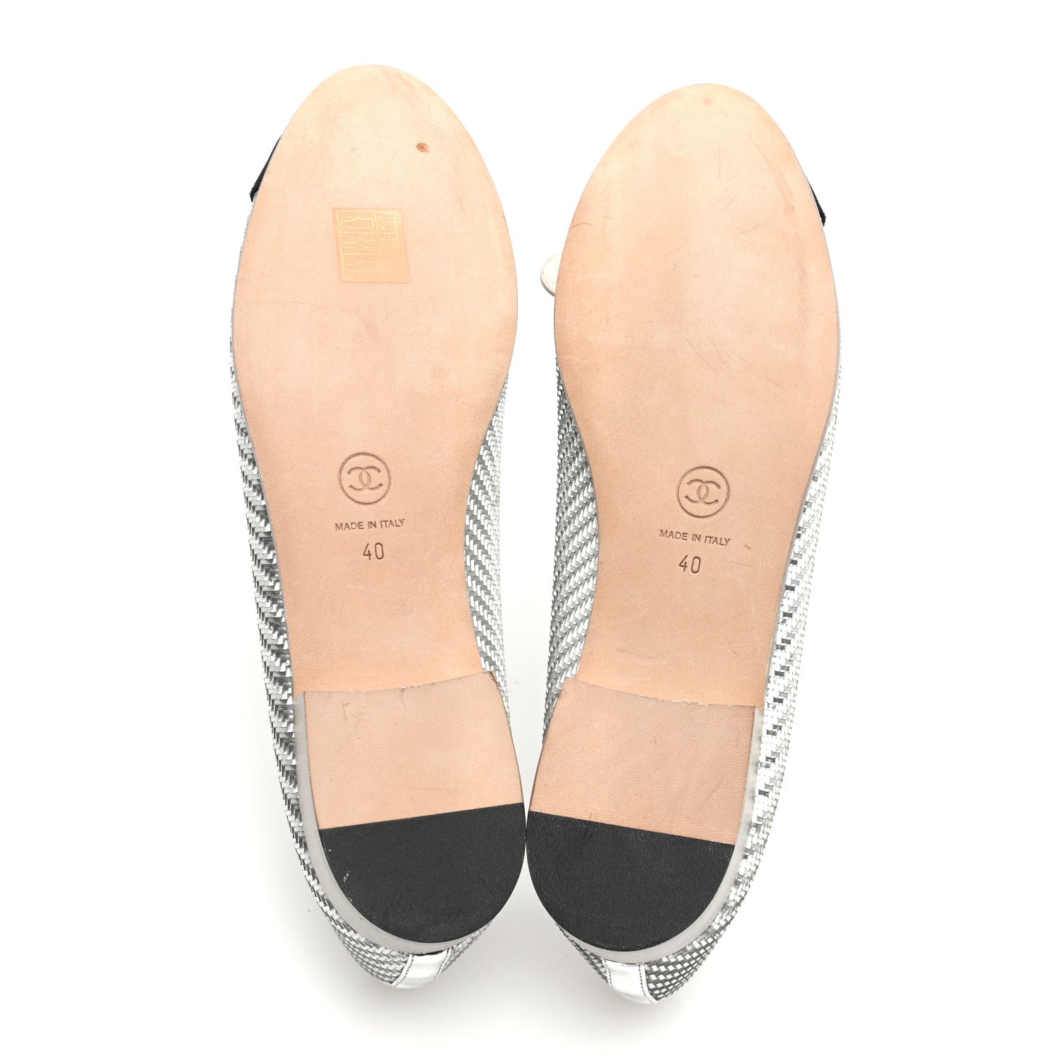 Chanel Metallic PVC Grosgrain Cap Toe Ballerina Flats 40 Silver Black 5 of 8