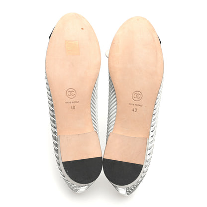Chanel Metallic PVC Grosgrain Cap Toe Ballerina Flats 40 Silver Black 5 of 8