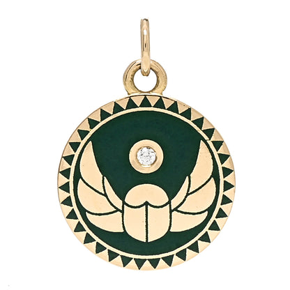 Foundrae 18K Yellow Gold Diamond Champleve Enamel Protection Medallion Pendant Green 1 of 3