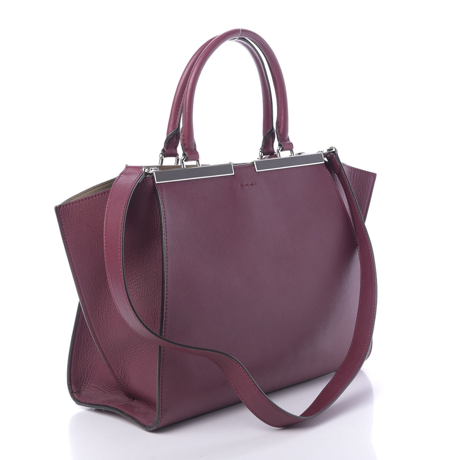 Fendi Vitello Dolce Marmol Shiny Nappa Petite 3Jours Tote Bordeaux 3 of 17