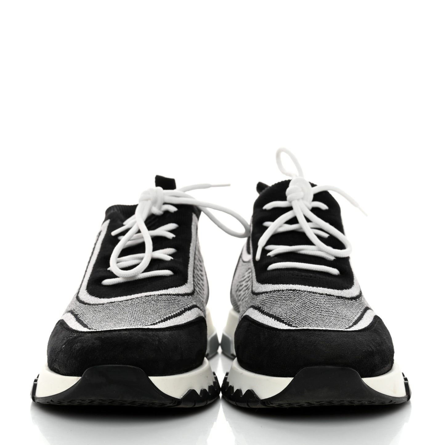 Knit Calfskin Suede Goatskin Bi-Color Womens Addict Sneakers 37.5 Black White