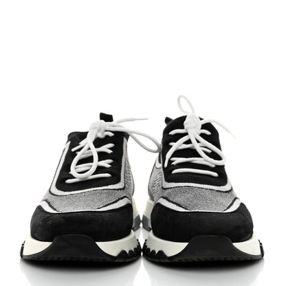 Hermes Knit Calfskin Suede Goatskin Bi-Color Womens Addict Sneakers 37.5 Black White 2 of 7