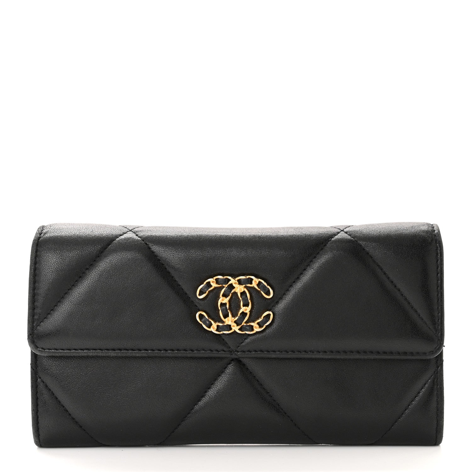 Chanel Shiny Goatskin Quilted Chanel 19 Flap Wallet Black 1 of 13