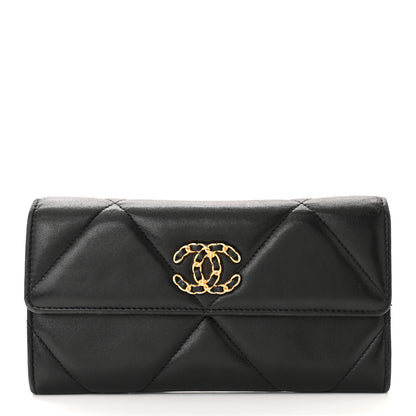 Chanel Shiny Goatskin Quilted Chanel 19 Flap Wallet Black 1 of 13
